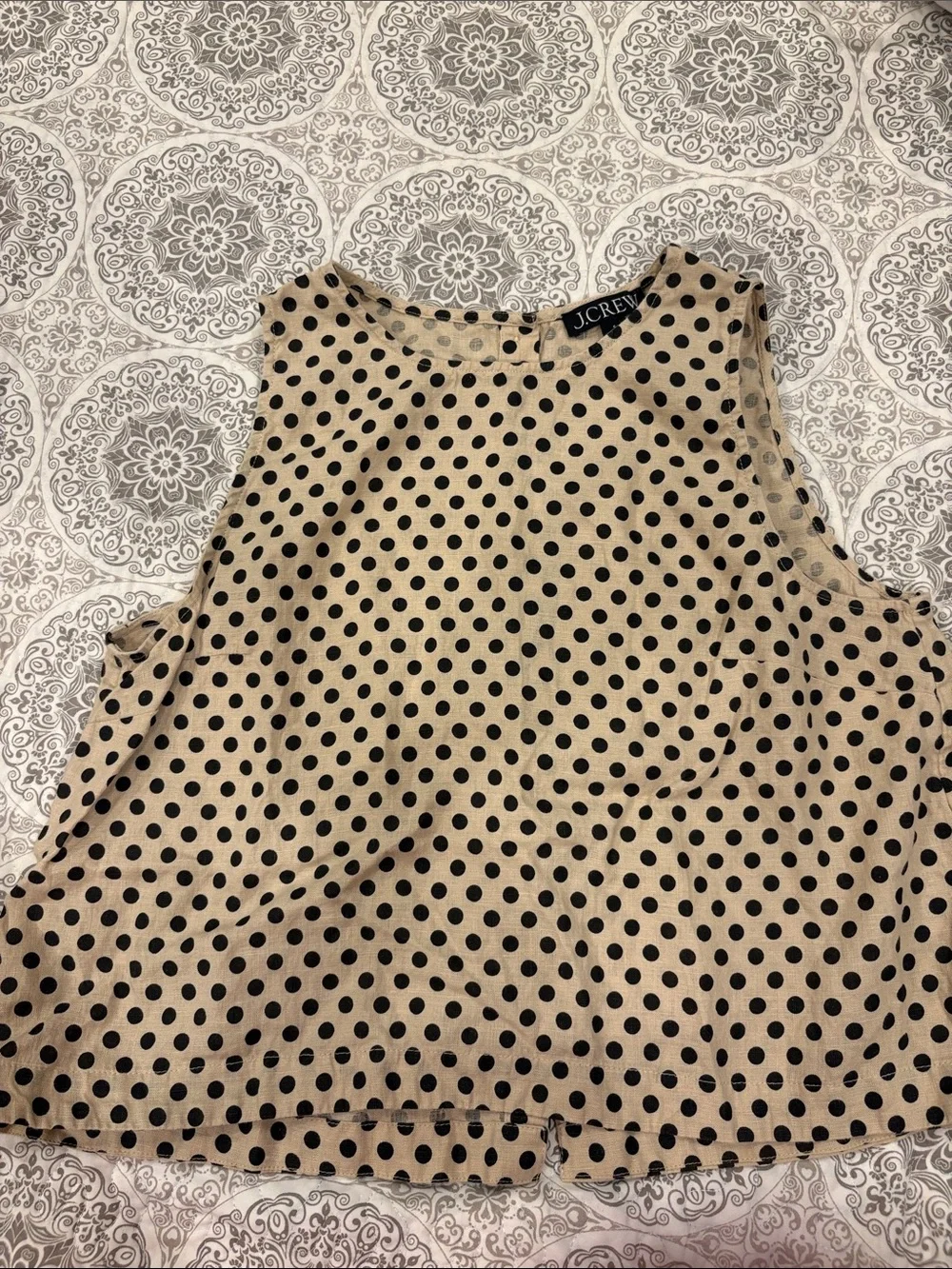 J. Crew Beige and Black Polka Dot Sleeveless Top